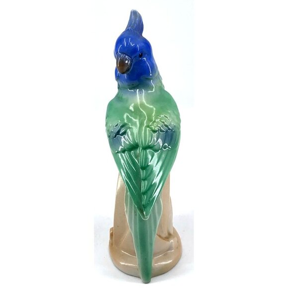 Cockatoo Figurine Porcelain Art Deco Vintage Multicolor Glazed Colorful 7" Tall - Picture 6 of 8
